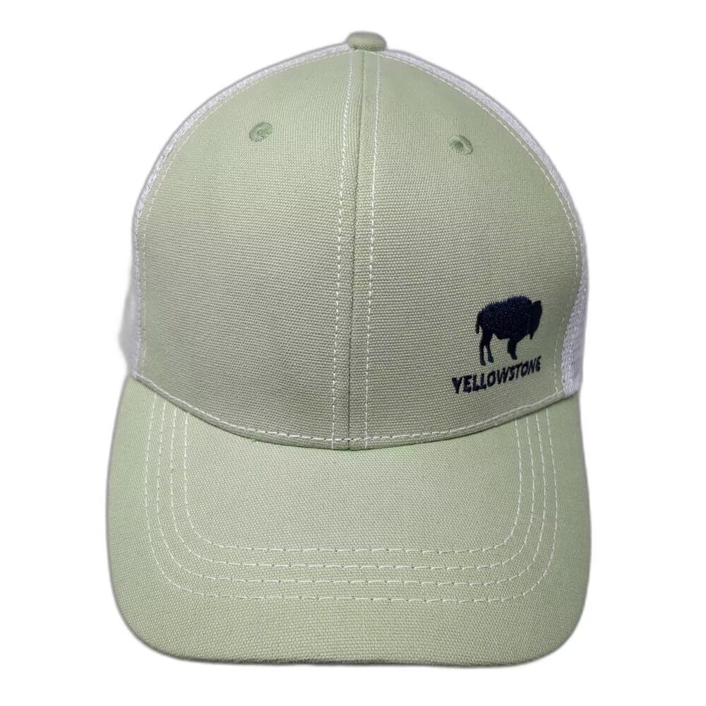 Lucky 7 Yellowstone Bison Trucker Hat Green One Size Snapback Mesh Adjustable